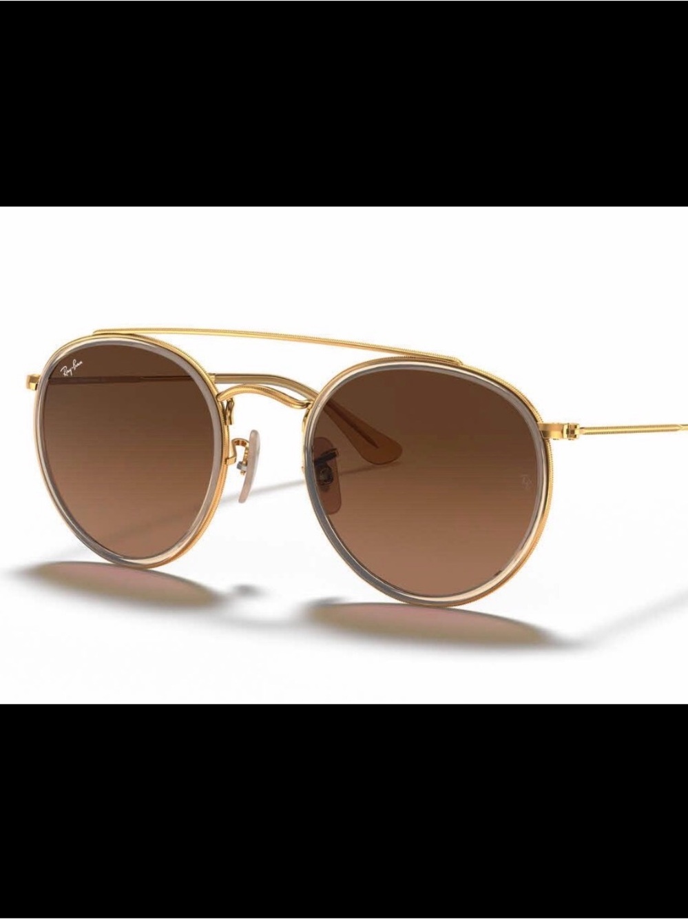 Ray-Ban RB3647N Double Bridge Round Sunglasses Gold Brown Gradient 51mm